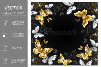 Black Background with Golden Butterflies