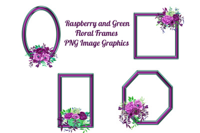 4 Geometric Raspberry Floral Frames Transparent PNG Files