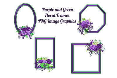 4 Geometric Purple Floral Frames Transparent PNG Files