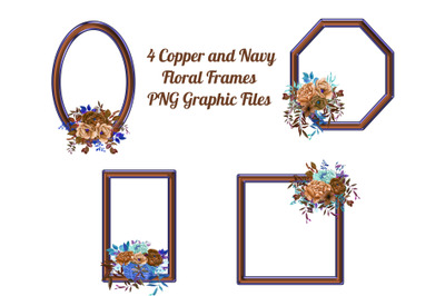 4 Geometric Copper Floral Frames Transparent PNG Files
