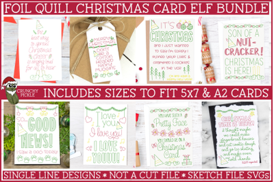 Foil Quill Bundle, 8 Elf Christmas Cards, Single Line SVG