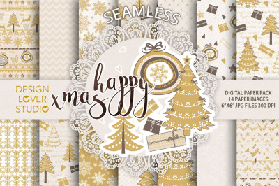 Gold christmas digital papers pack