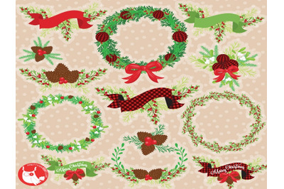 Christmas Vintage Wreaths Clipart