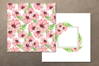 Small floral set 2. Frame and floral pattern