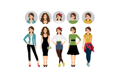 Female model in different style clothes