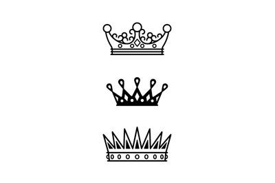 Crowns black line icons collection