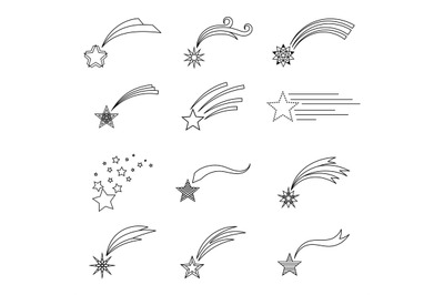 Shooting stars line icons