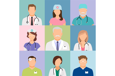 Doctors and nurses profile icons