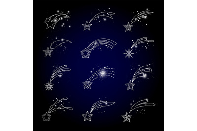 Vector shooting stars linear icons