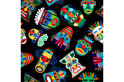 Peru warrior mask seamless pattern