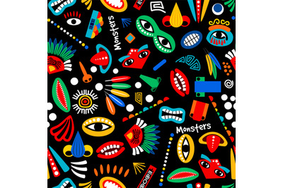 Tribal monster seamless pattern