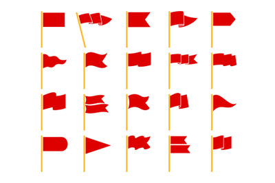 Red flags on yellow staves icons