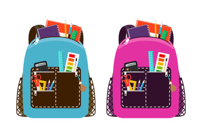 Blue and pink schoolbags