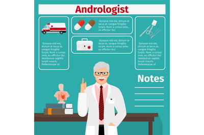 Andrologist and medical equipment icons