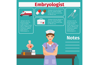 Embryologist and medical equipment icons