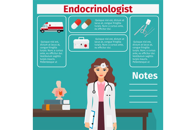 Female endocrinologist and medical equipment icons