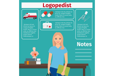 Female logopedist and medical equipment icons