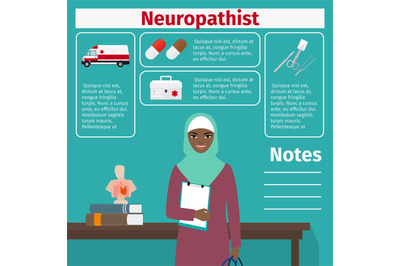 Female neuropathist and medical equipment icons