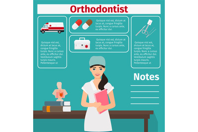 Female orthodontist and medical equipment icons