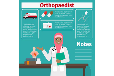 Female orthopaedist and medical equipment icons