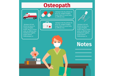 Female osteopath and medical equipment icons