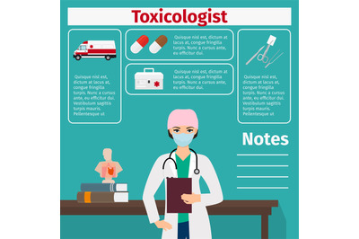 Female toxicologist and medical equipment icons