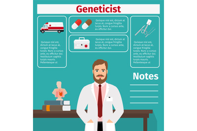 Geneticist and medical equipment icons