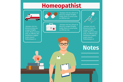 Homeopathist and medical equipment icons