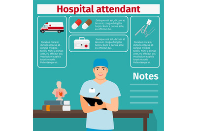 Hospital attendant and medical equipment icons