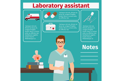 Laboratory assistant and medical equipment icons