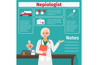 Nepiologist and medical equipment icons