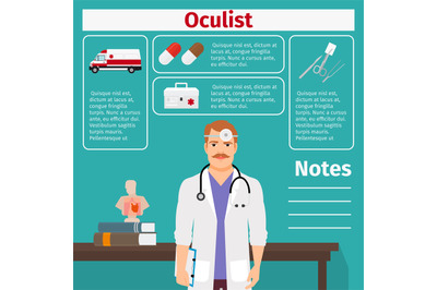 Oculist and medical equipment icons