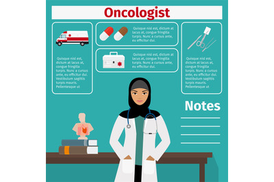 Oncologist and medical equipment icons stry