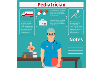 Pediatrician and medical equipment icons