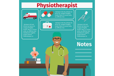 Physiotherapist and medical equipment icons