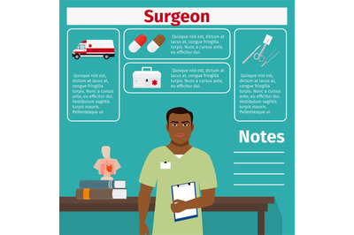 Surgeon and medical equipment icons