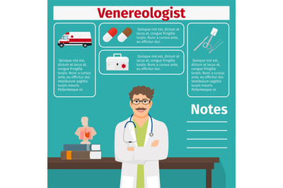 Venereologist and medical equipment icons