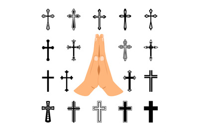 Praying hands with christian crosses signs