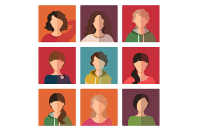Young girls avatar icons set