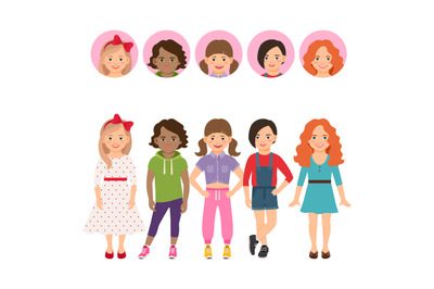 Teenage girls with avatar icons set