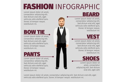 Fashion infographic with bearded hipster man