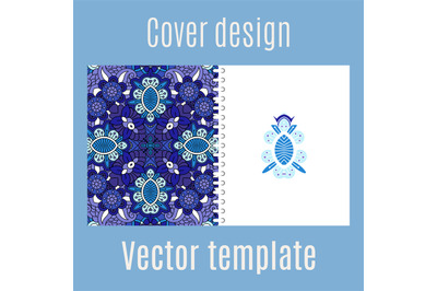 Cover design with blue floral ornament