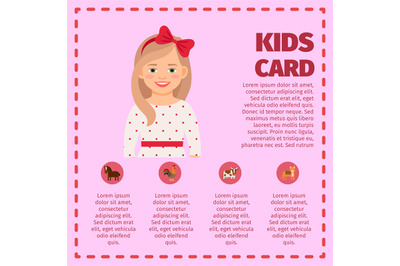 Kids card infographic with cute girl