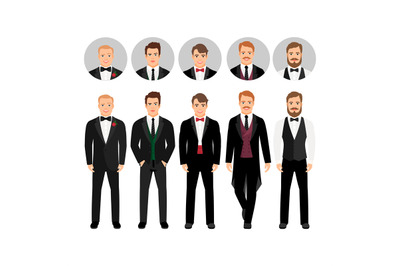 Fashion cartoon elegant business men set