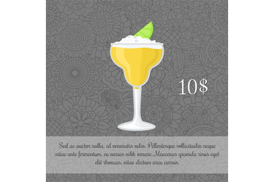 Alcoholic yellow cocktail card template