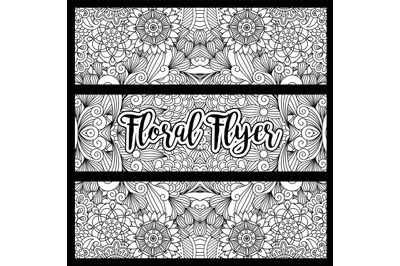 Horizontal floral flyer with handdrawn pattern