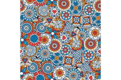 Mandala style flowers blue decorative pattern