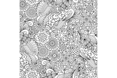 Flowers and swirls etnic decorative pattern