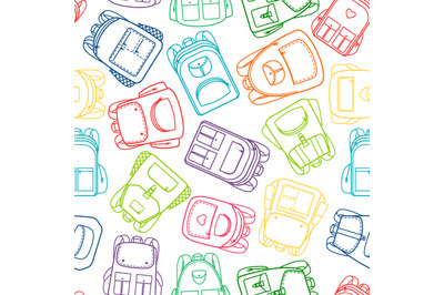 School pattern with colorful outline backpacks