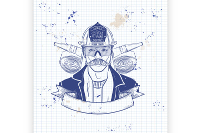 Hand drawn sketch fireman icon 8